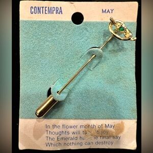 VTG 70s Emerald May Birthstone Stickpin